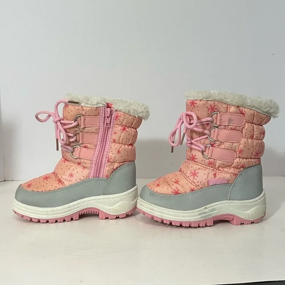 Apakowa Kids Pink and Gray Snow Boots | Little Girl Size 25 (8.5/9)
